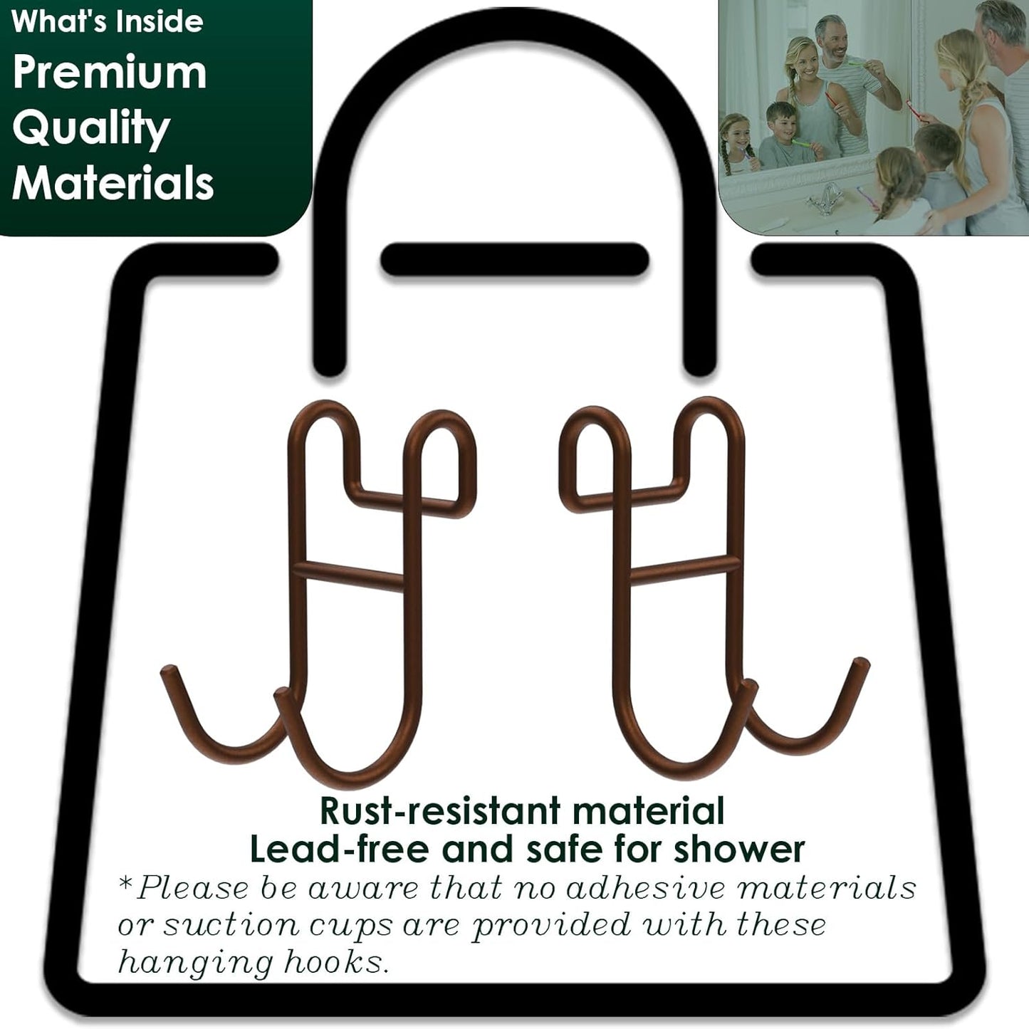 Bronze Shower Caddy Hooks - Razor Hanger and Shelf Hooks for Loofah - 2 Pack
