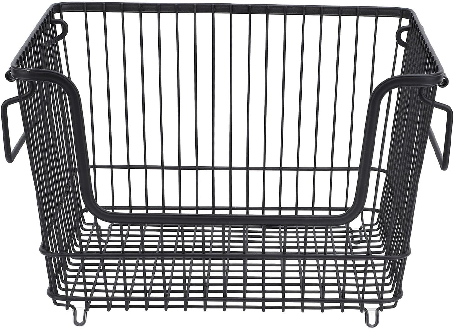 Freezer Organizer Bin, Stackable Wire Basket for Freezer, Heavy Duty Metal Storage Basket with Easy Access Front Opening, for Fruits Meat Vegetables in Kitchen Home Use, Bl