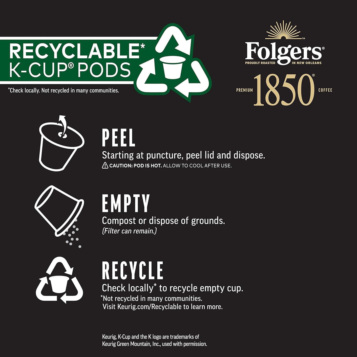 Folgers 1850 Black Gold Dark Roast Coffee, 10 Keurig K-Cup Pods
