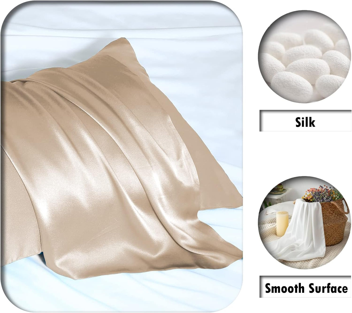 Silk Pillowcase for Hair and Skin,Soft,Breathable and Sliky 100% Silk Pillowcases King Set of 2,Both Sides Natural Mulberry Silk Pillow Cases with Hidden Zipper(King Size 20"X 36",2pcs)