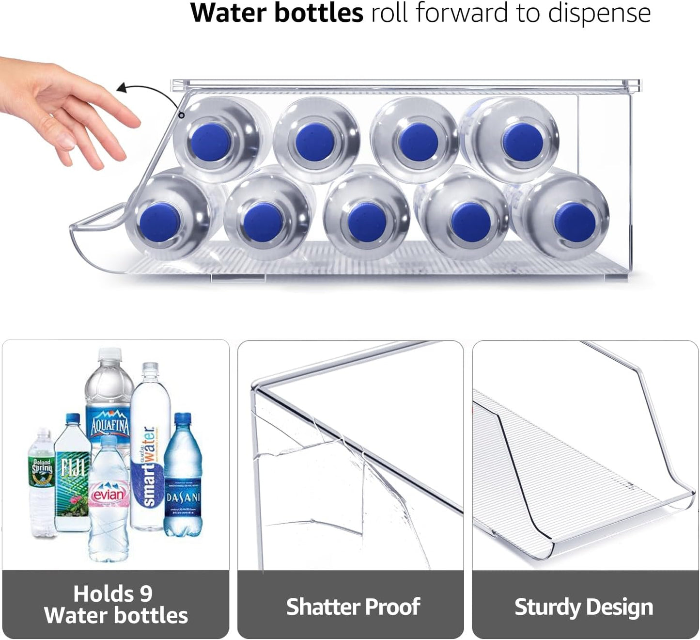 Sorbus Water Bottle Organizer for Fridge with Lid – Holds 9 Bottles – Stackable Drink Organizer for Refrigerator, Pantry, or Countertop – Clear BPA-Free Plastic Bottle Storage Holder