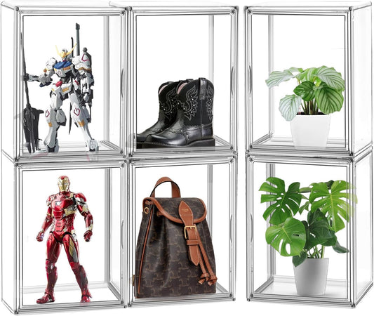 10 Pack Acrylic Shoe Box Size 14, X-Large Purse Handbag Organizer Clear Sneaker Display Case Boot Storage Box Transparent Stackable Storage Bins with Magnetic Lids