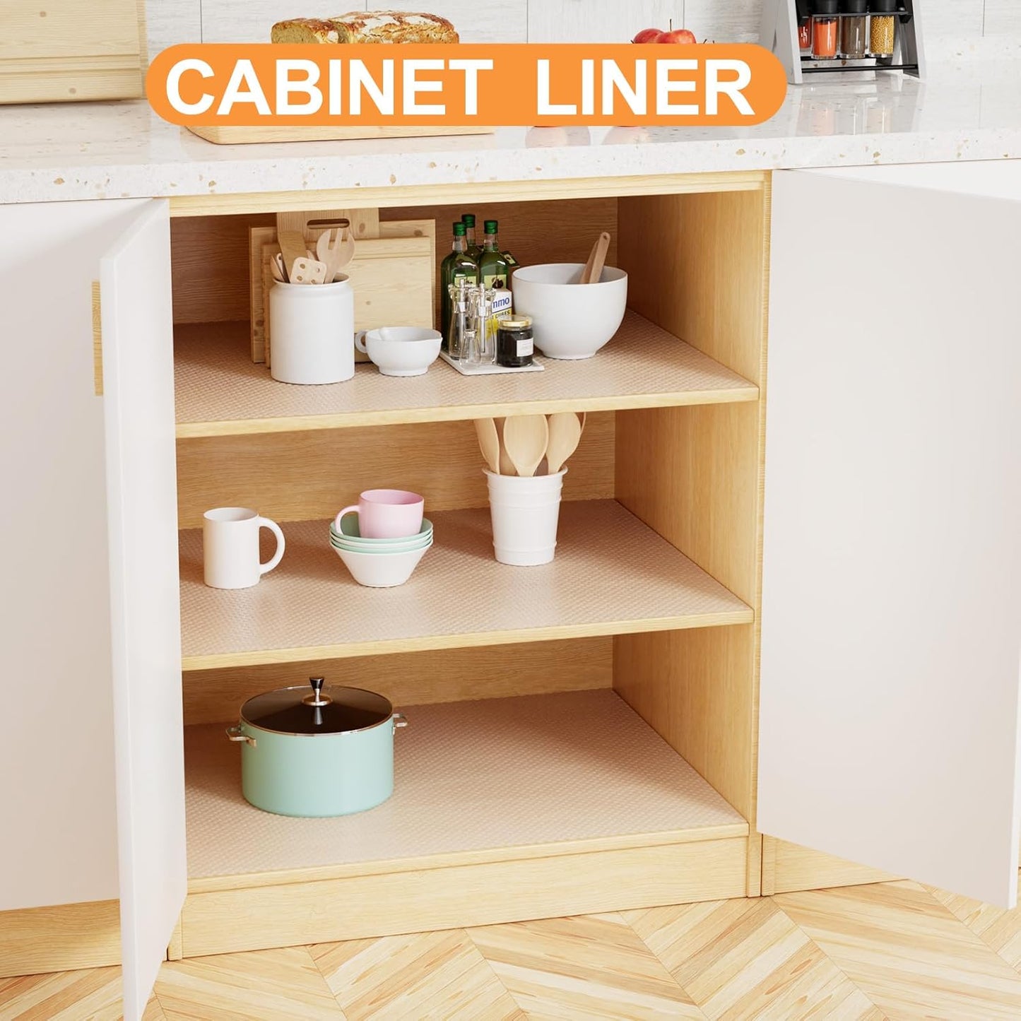 Clear Shelf Liner for Kitchen Cabinets - 15 Inch Width Easy to Cut Non-Adhesive Drawer Liner - Waterproof Pantry Liner for Refrigerator 15 × 240 Inch