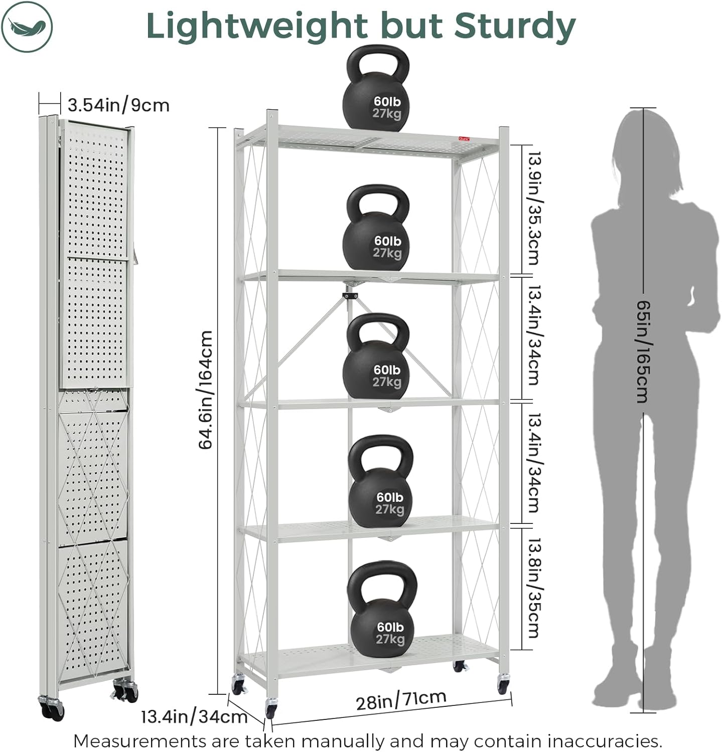 DEANIC 5 Tier Foldable Storage Shelves with Wheels, Large Capacity Shelving Unit, Freestanding Metal Wire Shelf Rack, No Assembly Organizer Rack for Garage Kitchen, Basement, Pantry(Grey)
