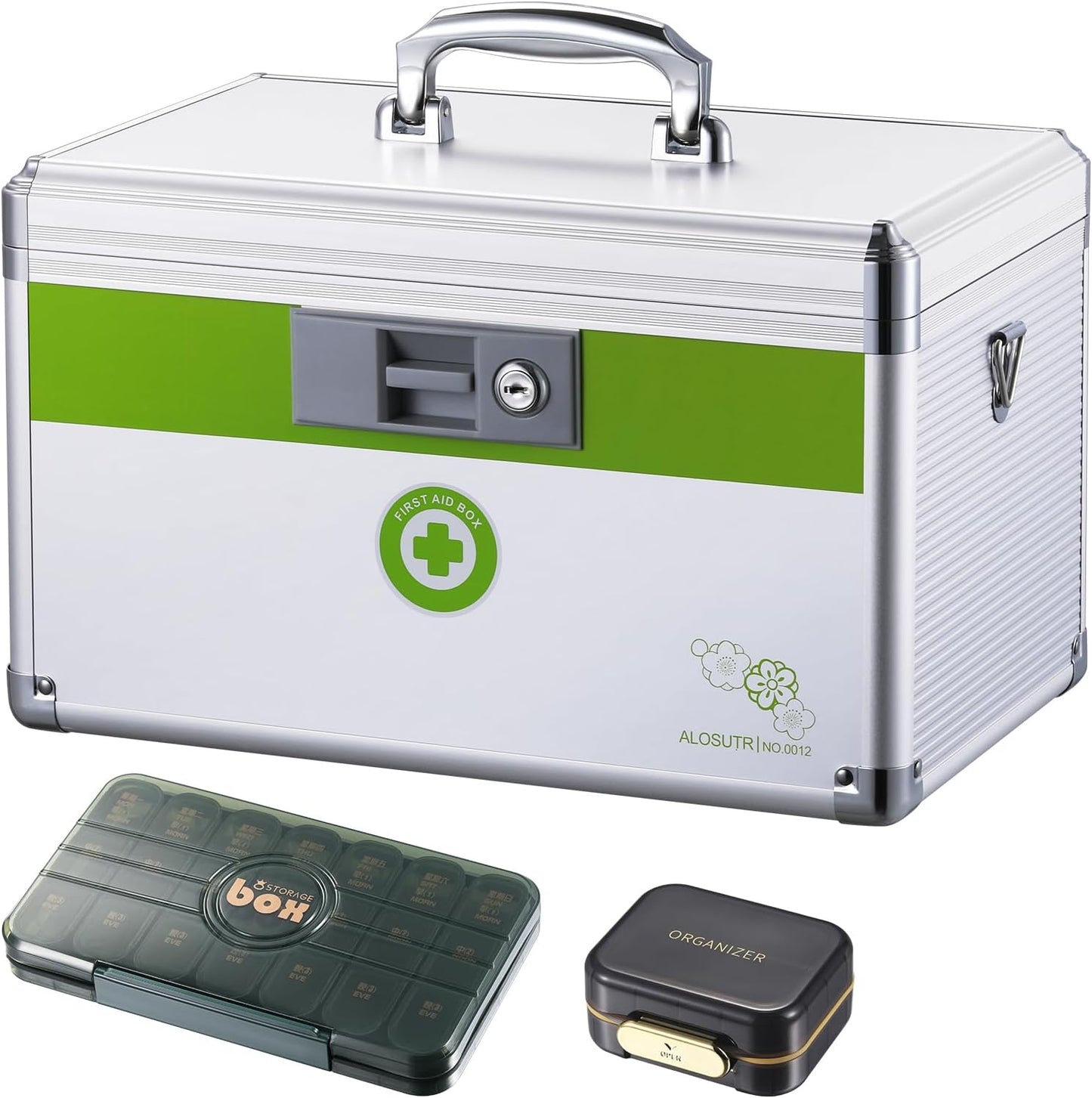 Medication Lock Box with key, First Aid Key Box with Lock,medicine lock box with key，Lock Box for Medication，Lockable Medicine Storage Box,12 x7.6x 7.8 inches [Medium]