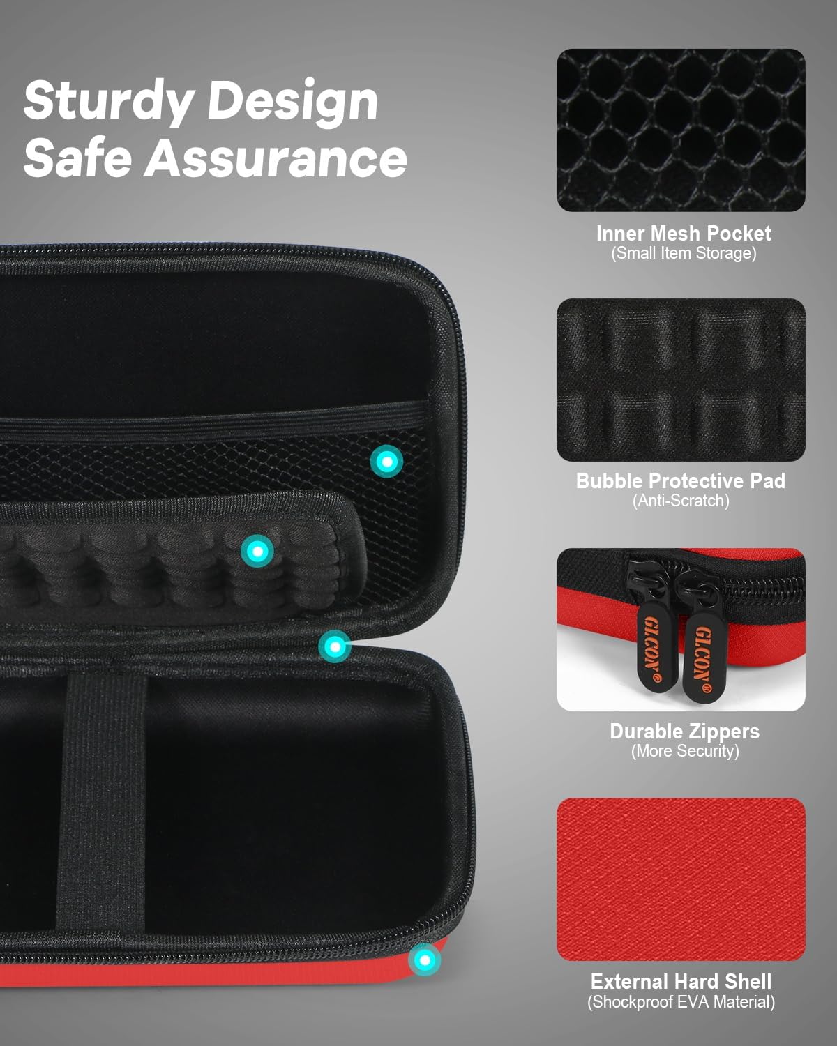 Pure-Red Shockproof Hard Shell Carrying Case for Portable External Hard Drive, Power Bank, Charger, Seagate Game Drive, Cell Phone, Electronic, Women Accessories - Large Storage Pouch Travel Bag