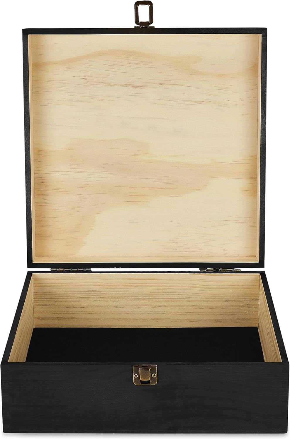 makerflo Large Black Pine Wood Memory Box with Black Felt Inside, Hinged with Clasp, Keepsake Wooden Box Ideal for Craft and Personalization (Laser Engraving, Epoxy, UV DTF, and Vinyl) – Pack of 12