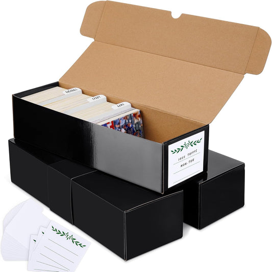 Trading Card Storage Box with Dividers, Cardboard Card Organizer Box for Baseball, Sports, Game, Playing Card Collection, pack of 3, Black