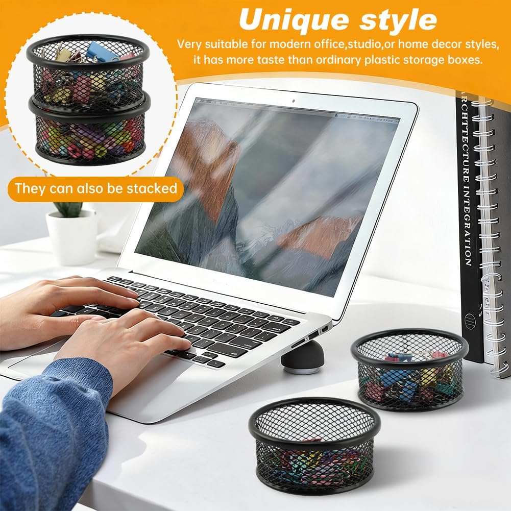 Paper Clip Holder With 50PCS Colored paper clips, 2/4PCS Stackable PaperClip Organizer for Desk,Metal Mesh PaperClip Holders with Non-Slip EVA Pad,for Office Binder Box(2pcs)