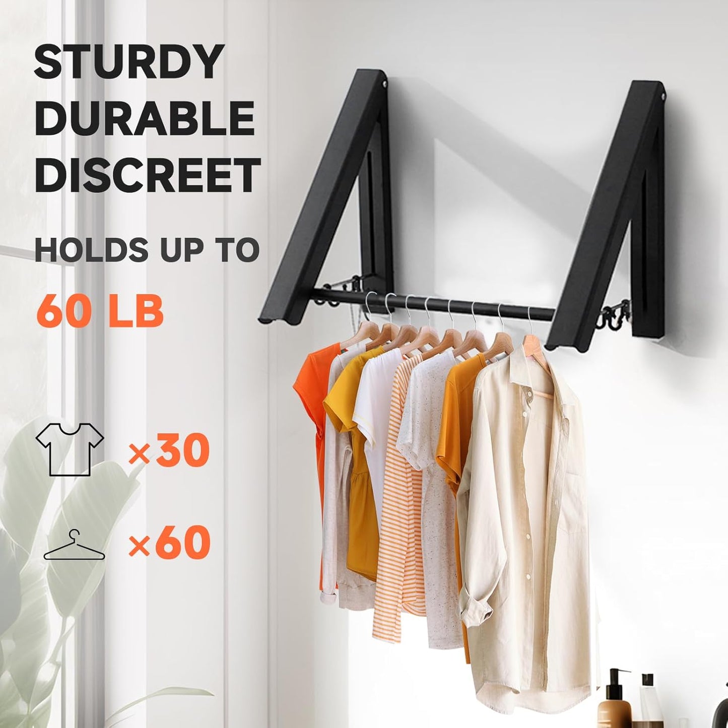 Retractable Clothes Drying Rack with 31 in Rod,Space Saver Wall-Mounted Retractable & Foldable Clothes Hanger for Laundry Room,Bedroom,Closet Storage Organization (2pcs, Black)