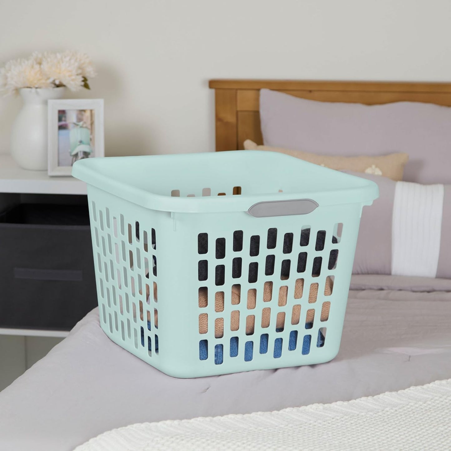 Sterilite Laundry Basket, Plastic Clothes Hamper, Large Square Bin with Comfort Grip Handles and Reinforced Rim, 1.5 Bushel Capacity, White, 24 Pack