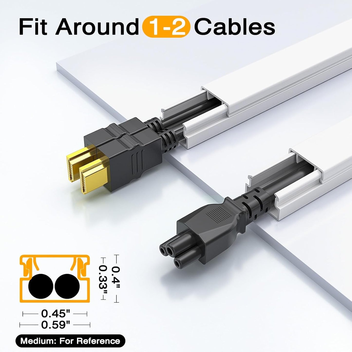 Delamu Cord Hider Wall, 63in Cord Covers for 1 Wire on Wall, Premium Cable Hider Wire Covers for Cords, Self-Adhesive Cable Cover Management, Easy Set-up Wires Hiders for TV, W0.55 H0.4in, White
