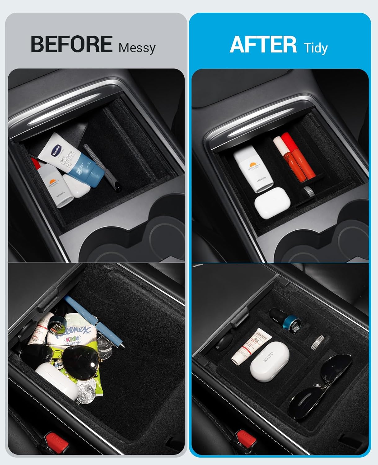 Motrobe 2PCS Tesla Model Y Model 3 Center Console Organizer Tray Armrest Storage Box Hidden Drawer for 2021-2024 Model Y & 2021-2023 Model 3 [Not Compatible with 2024 Model 3 Highland]