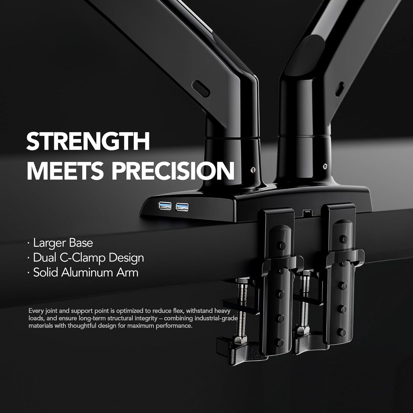 HUANUO NITROGLIDE™ Dual Monitor Stand for 13″–40″, Premium Dual Monitor Mount with USB, Height Adjustable Monitor Stand for 2 Monitors, VESA Mount with Clamp/Grommet Base, Holds 26.4lbs per Arm, HNDS7