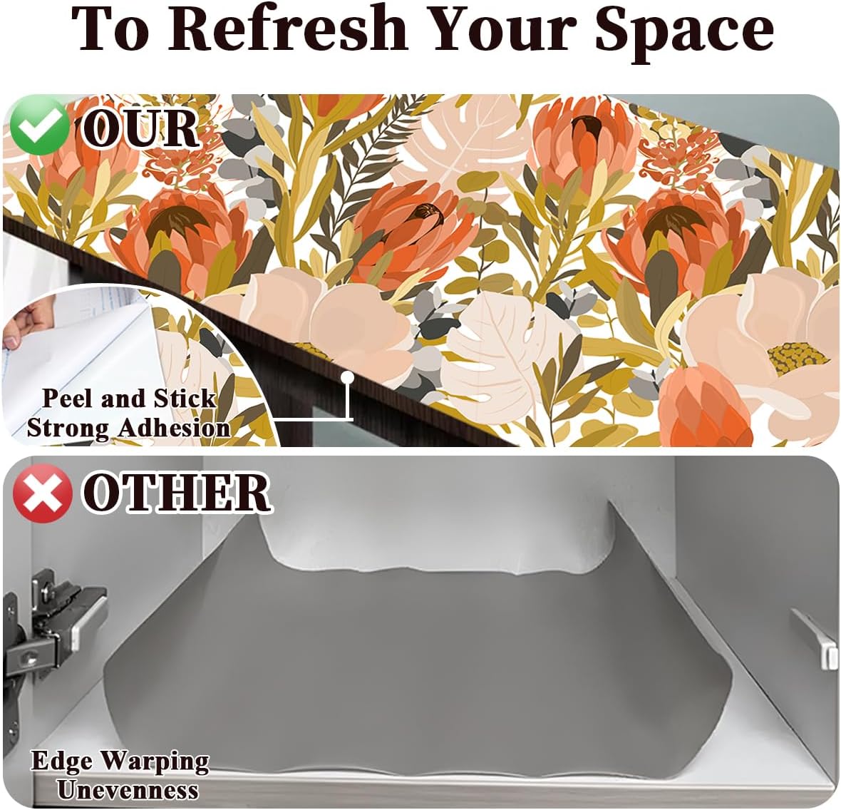 Floralplus Shelf Liner for Cabinet Kitchen Self Adhesive Waterproof Drawer Liner Vintage Floral Peel and Stick Contact Paper Wallpaper Countertop Bathroom Dresser Liners 17.7 x 78.7 in