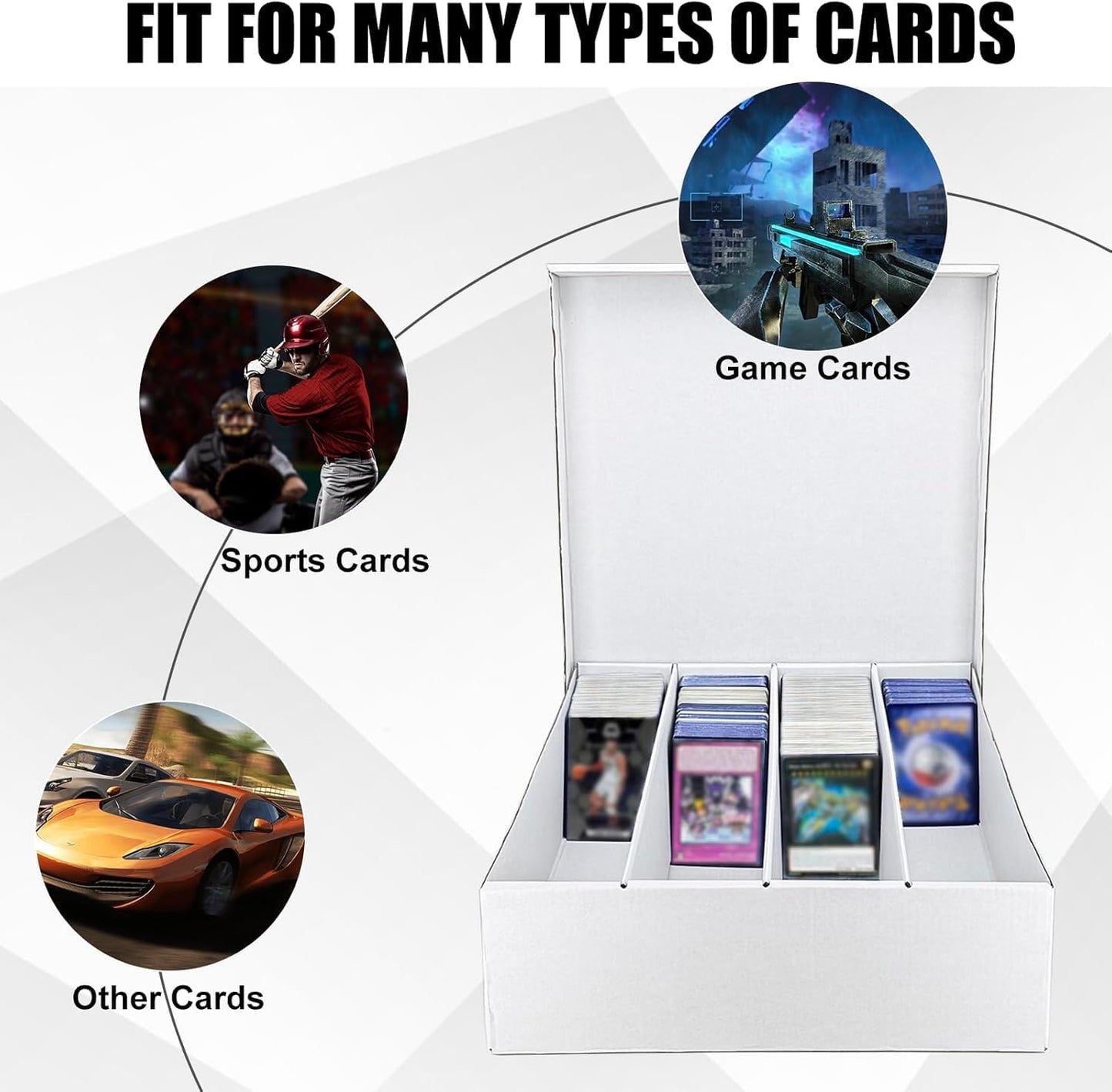 4 Pack Sports Card Boxes 3200 Count Cardboard Card Storage Box White Bulk Card Storage Boxs with Card Supporter Dividers Cards Storage Box for Card Game Card Boxes