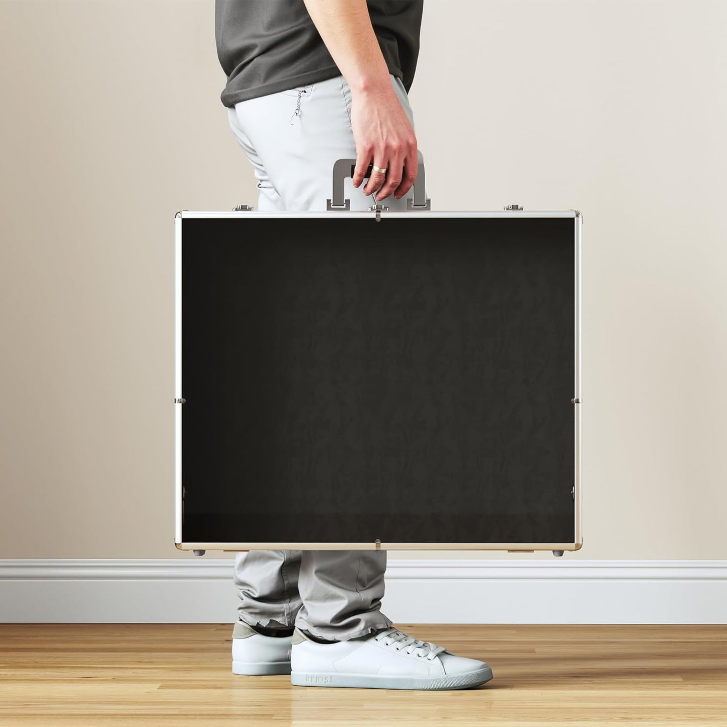 Portable Trade Show Display Case, 24''x20'' Aluminum Card Show Display Case with Lock, Table Top Sports Card Showcase with Clear Acrylic Glass for Jewelry, Trading Cards, Collectibles, Pastry Shows