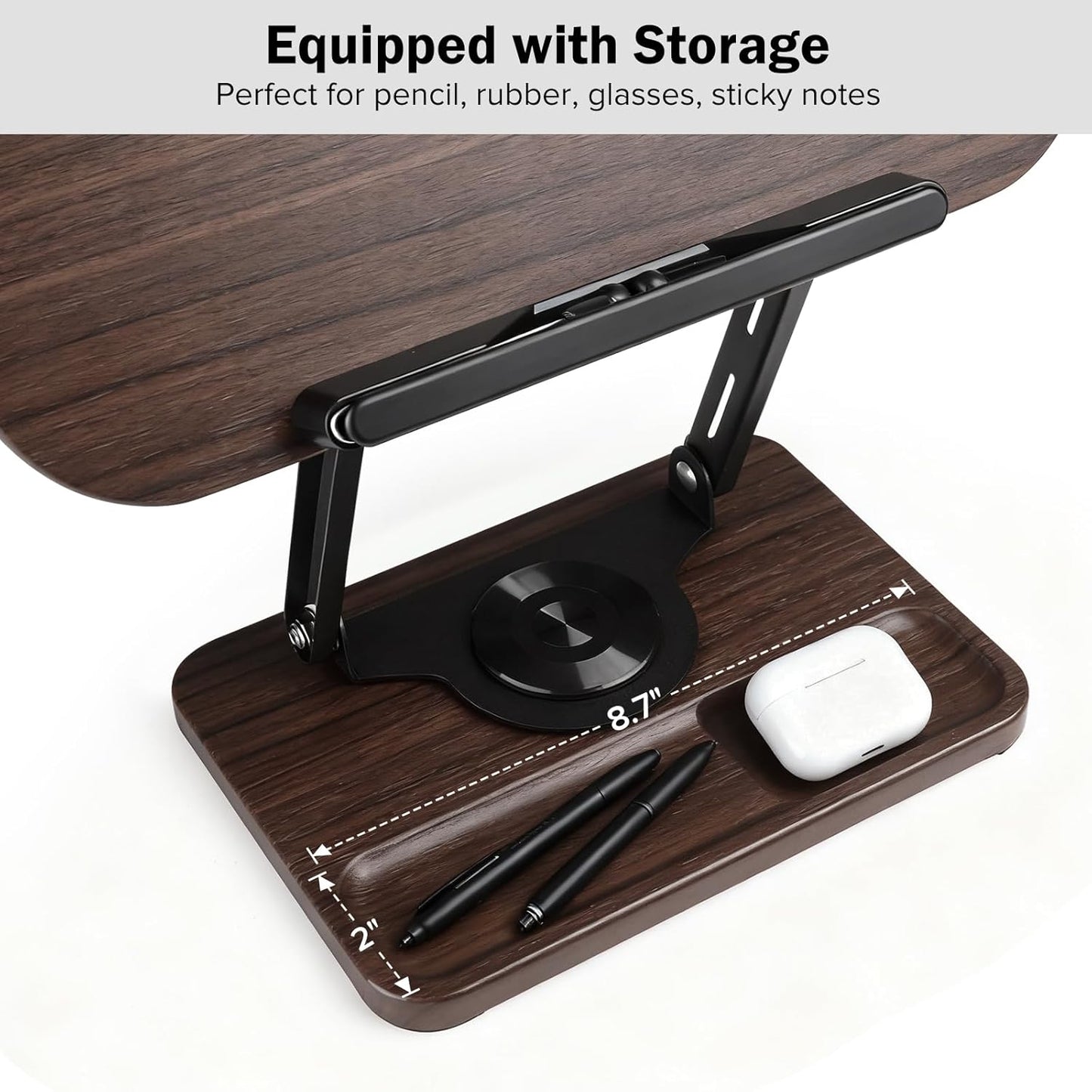 Book Stand with Light & Storage, Book Holders for Reading Hands Free, Wooden Cookbook Stand with Adjustable Height & 360 °Angle for Recipe,Magazine,Laptop,Tablet, Bible
