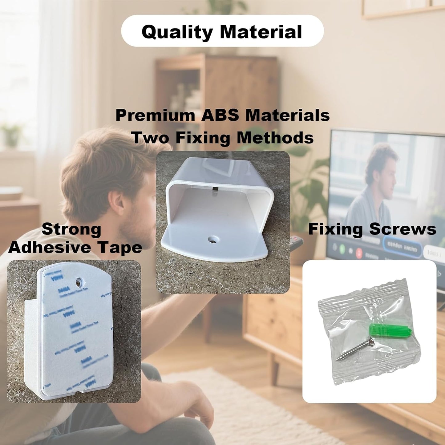 4Pcs Remote Holder Wall Mount, AC TV Remote Control Holder, Self Adhesive & Screws Remote Wall Holder, Wall Mount Box Remote Organizer for Home Office Storage (White)