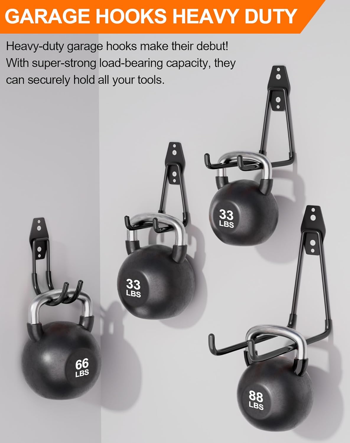 QcoQce 15 Pack Garage Hooks Heavy Duty with 2 Extension Cord Straps,Garage Storage Hooks, Wall Mount Hooks, Garage Organization and Tool Hangers for Bike, Ladder, Ropes and Garden Tools