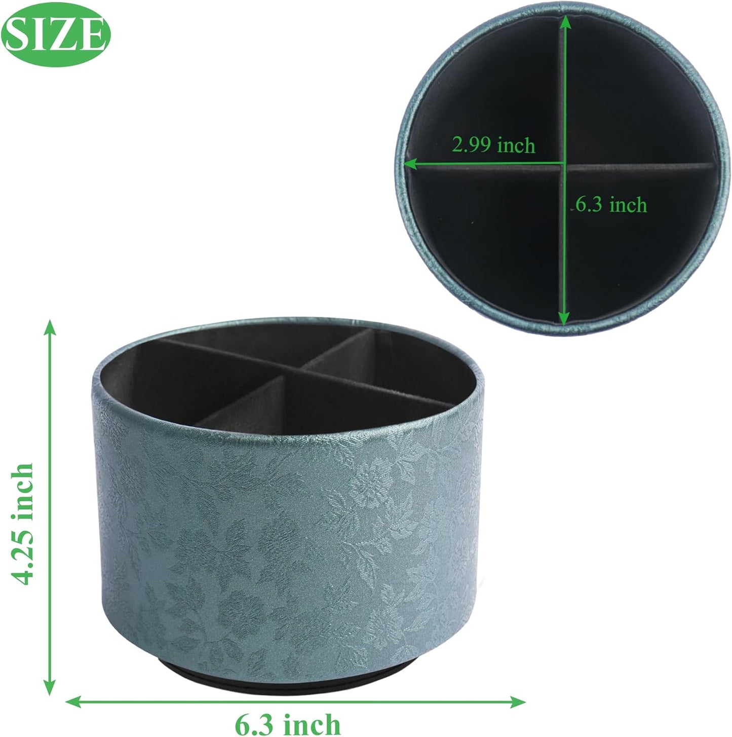 lizimandu Round Leather Art Supply Organizer,Remote Control Holder,360 Degree Spinning,Multi-Functional Pencil Holder,4 Compartments Desktop Stationary Organizer(1-Liuli Green)