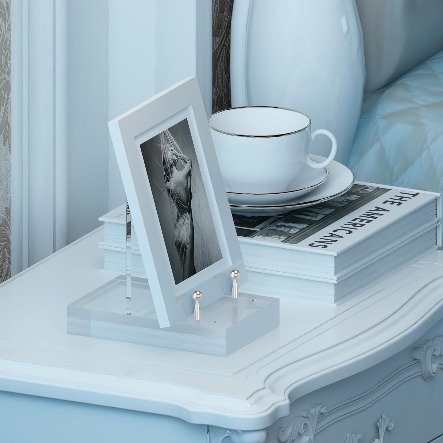 Acrylic Easel Display Stand with Adjustable Silver-Toned Hardware for Pictures, Crystal Clear Acrylic Stand with Floating Appearance for Cookbook, Invitation and Plates