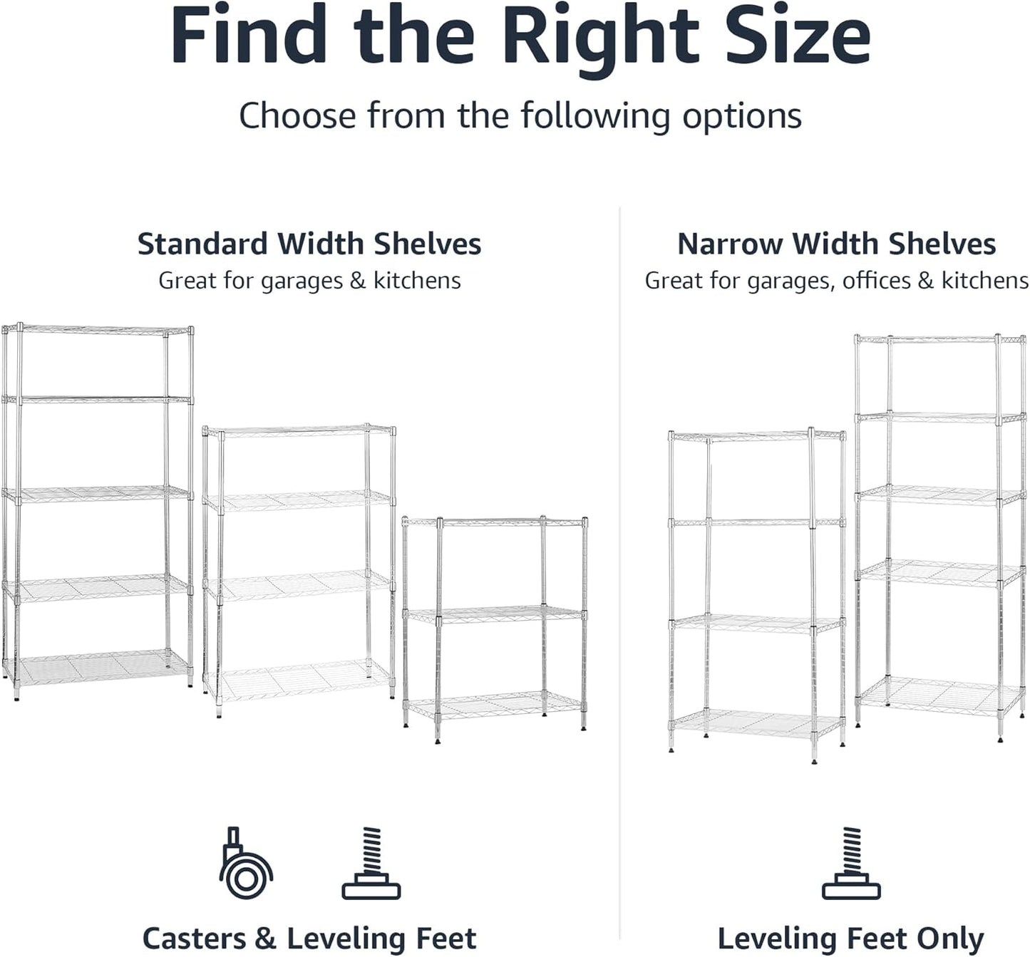Amazon Basics 4-Shelf Adjustable, Heavy Duty Storage Shelving Unit with Wheels for Easy Assembly, for Garage or Kitchen Use, Metal Organizer Wire Rack, 36" L x 14" W x 57.8" H, Chrome