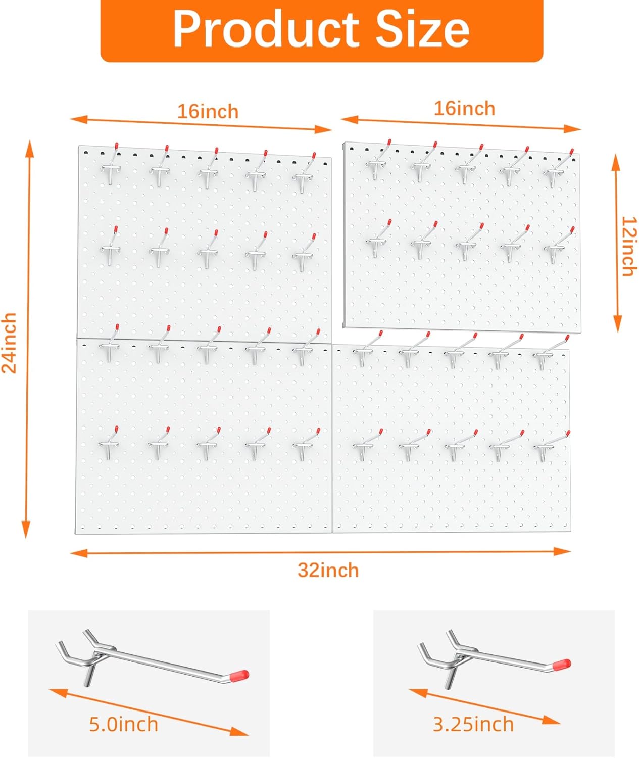 TORACK Metal Pegboard Panels and Hooks for Garage, Workbench, Shop, Shed Tool Organizer Peg Board with 1/8" & 1/4" Holes, Modular Wall-Mounted Pegboard with Pegboard Hooks(Cream White)