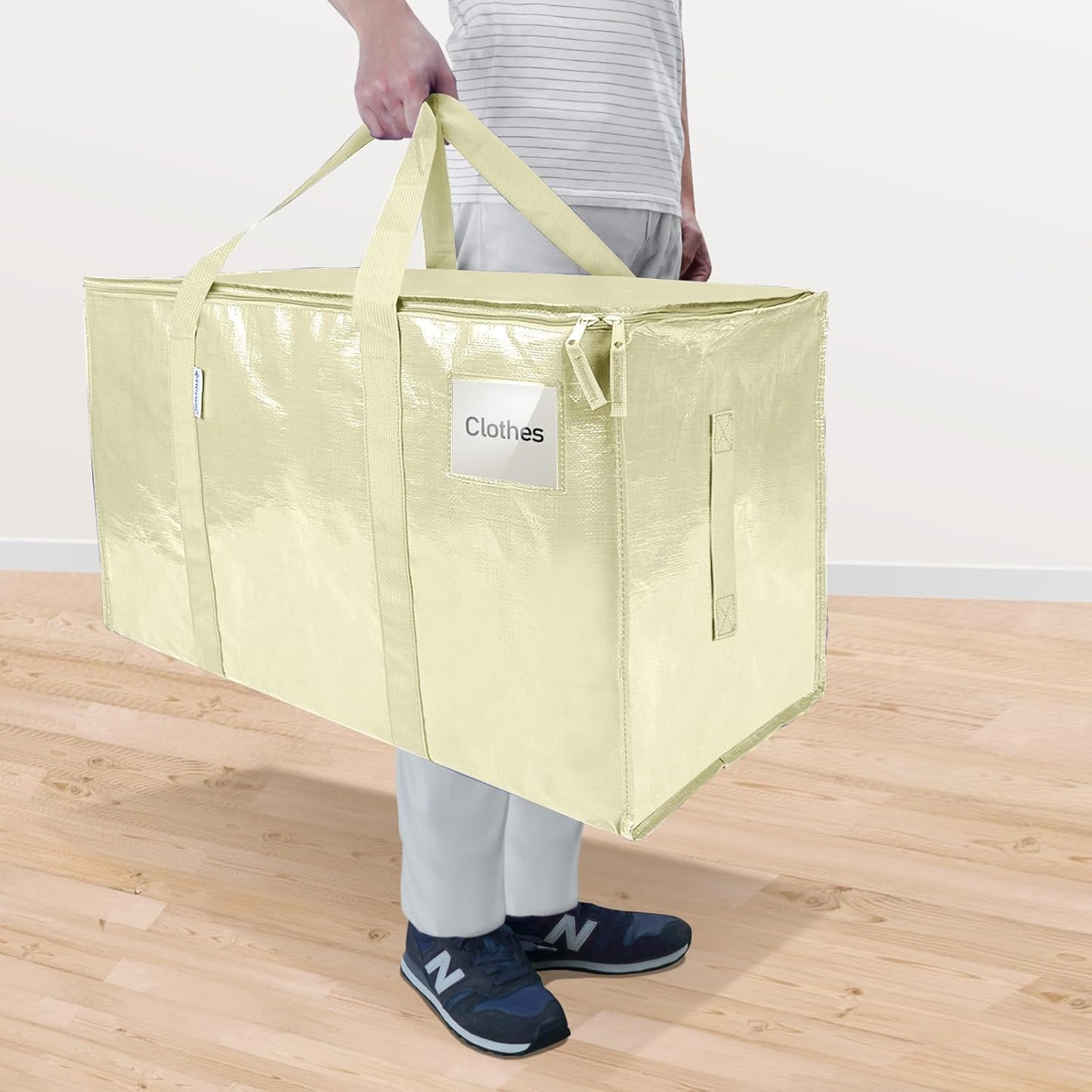 TICONN 2 Pack Extra Large Moving Bags with Zippers & Carrying Handles, Heavy-Duty Storage Tote Moving Boxes for Space Saving (2 Pack, Cream)
