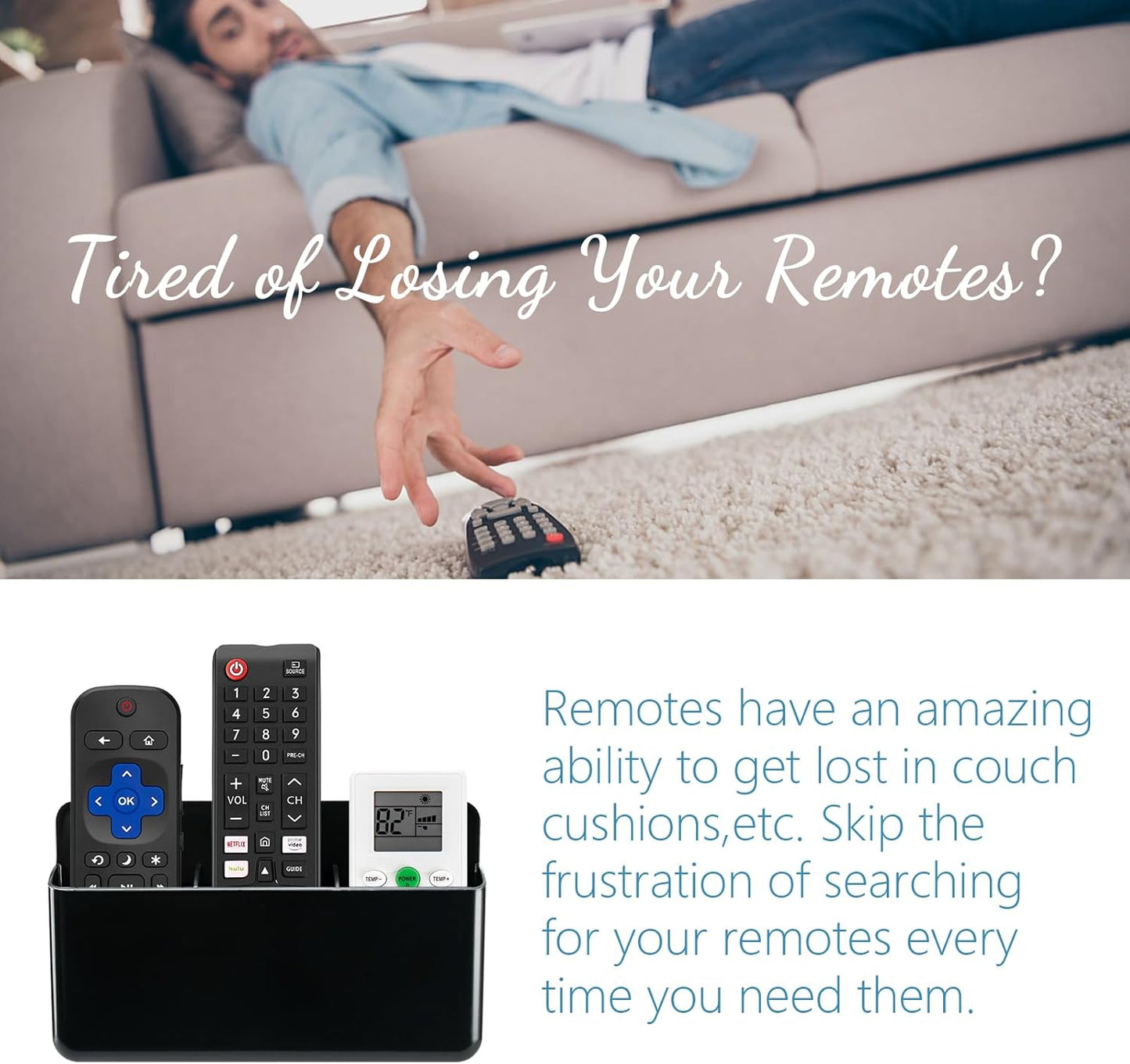 3 Slot Adjustable Remote Control Holder Wall Mount, TV Remote Box Hollow Bottom Slot Easy Phone Charging, Self Adhesive Remote Holder,Wall Pen Holder Storage Accessories for Home Office School (Black)