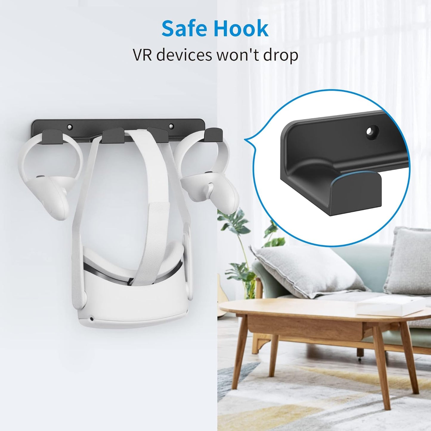 SOKUSIN VR Wall Mount - Storage Stand Holder Hook for Meta/Oculus Quest 2/3/Quest/Rift/Rift S/PSVR 2/Valve Index/HTC Vive/HP Reverb G2/PlayStation VR Headsets, Gaming Controller Hanger Space Saving