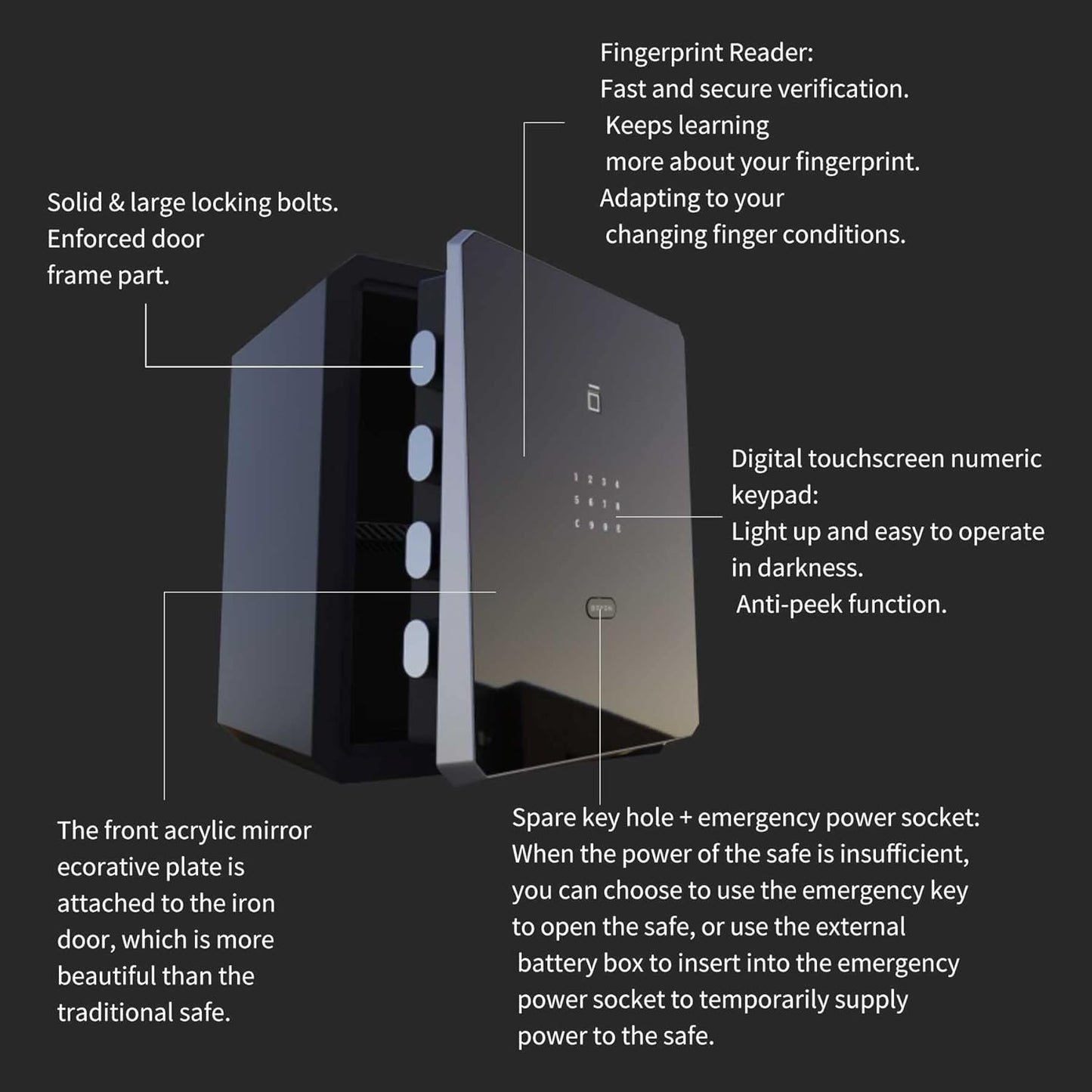 Home Safe, Fingerprint Password Safe Box with Key, Cabinets SafeBox for Home, Security Box, Biometric Safe, W-series 2.1Cubic feet