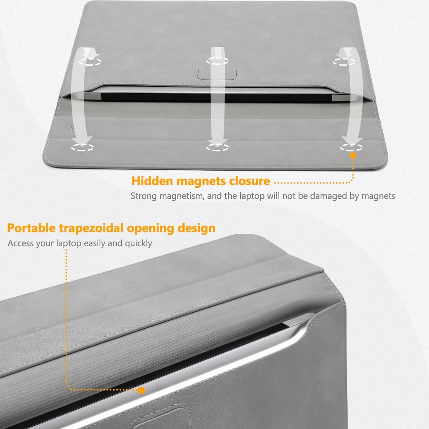 HYZUO 15 Inch Laptop Sleeve Case with Stand for MacBook Air 15 M4 A3241 M3 A3114 M2 A2941 2025-2023, 15" Surface Laptop 7/6/5/4, MacBook Pro 15 A1990 A1707 2019-2016, with Pouch, Light Gray