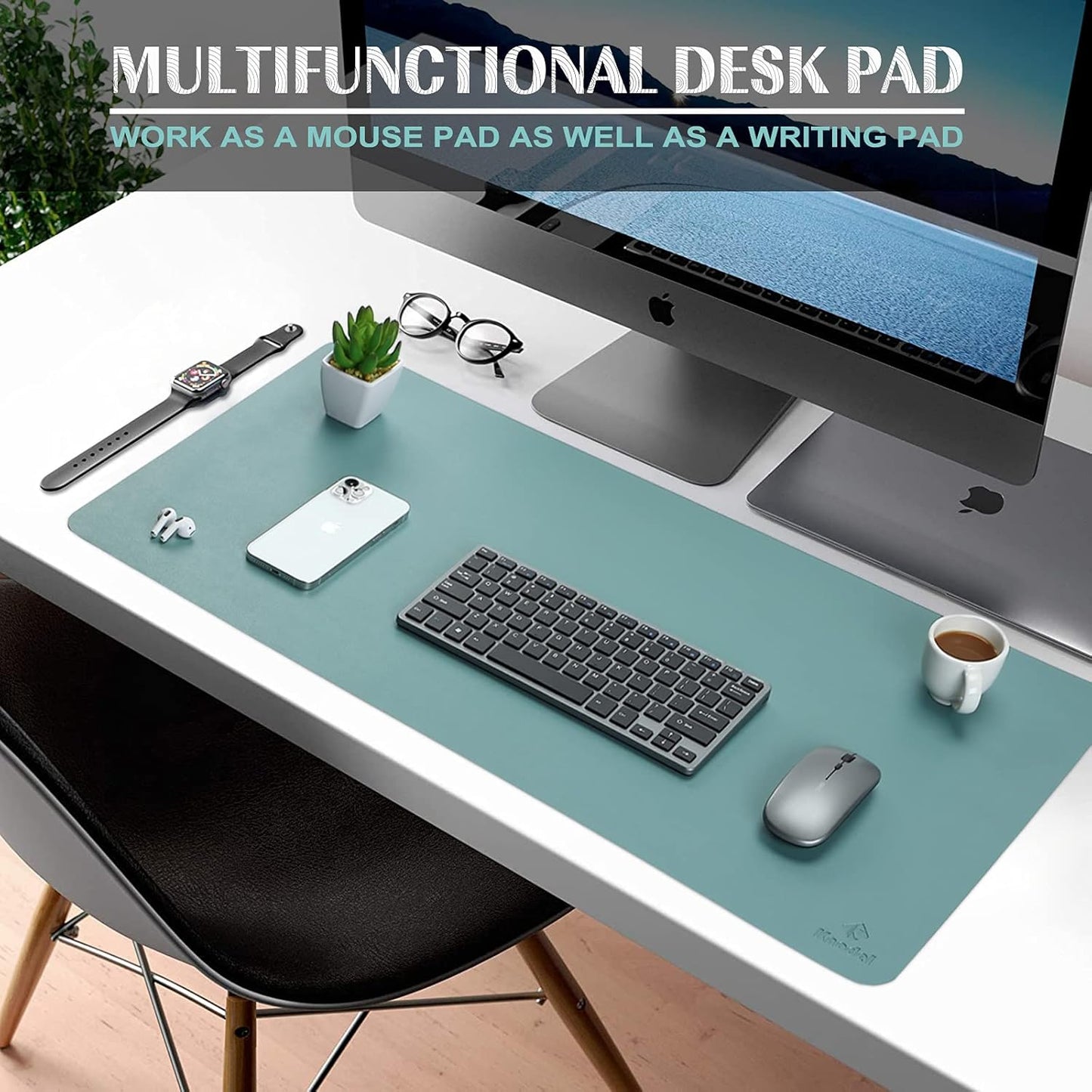 K KNODEL Large Office Leather Desk Mat, Mouse and Keyboard Pad, Computer and Laptop Mat, Desktop Protector and Cover, Writing Pad and Blotter (31.5"x15.7", Green)