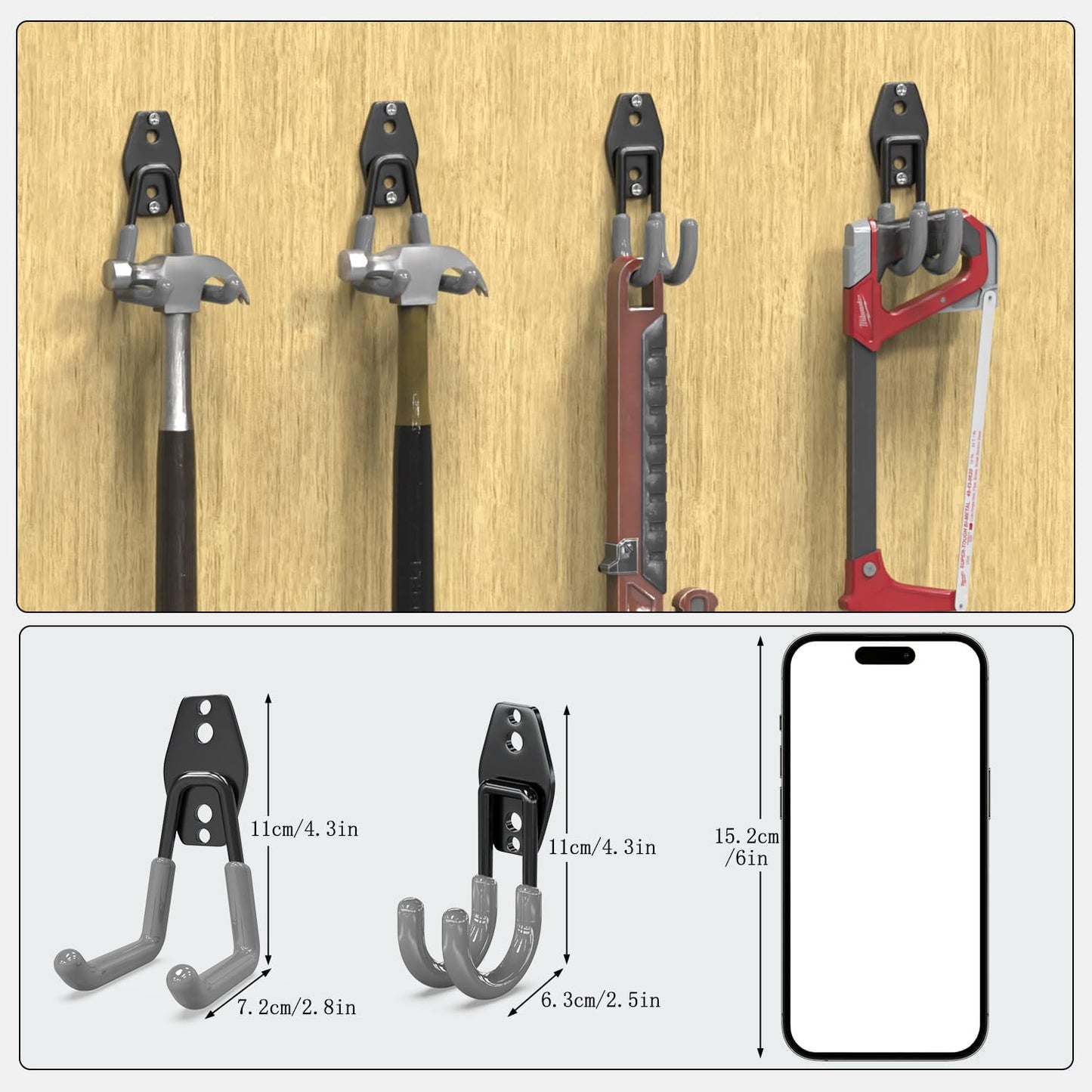 3-H Garage Wall Hooks 10 Pack, Garage Hooks Heavy Duty with Extra Welding Spots, Wall Storage Organizer for Hanging for Garden, Lawn, Yard (Grey)