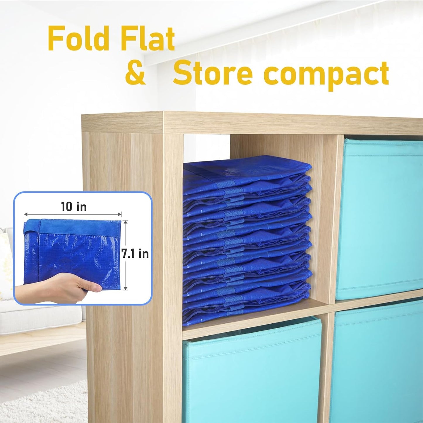 TICONN 8 Pack Extra Large Moving Bags with Zippers & Carrying Handles, Heavy-Duty Storage Tote Moving Boxes for Space Saving (8 Pack, Blue)