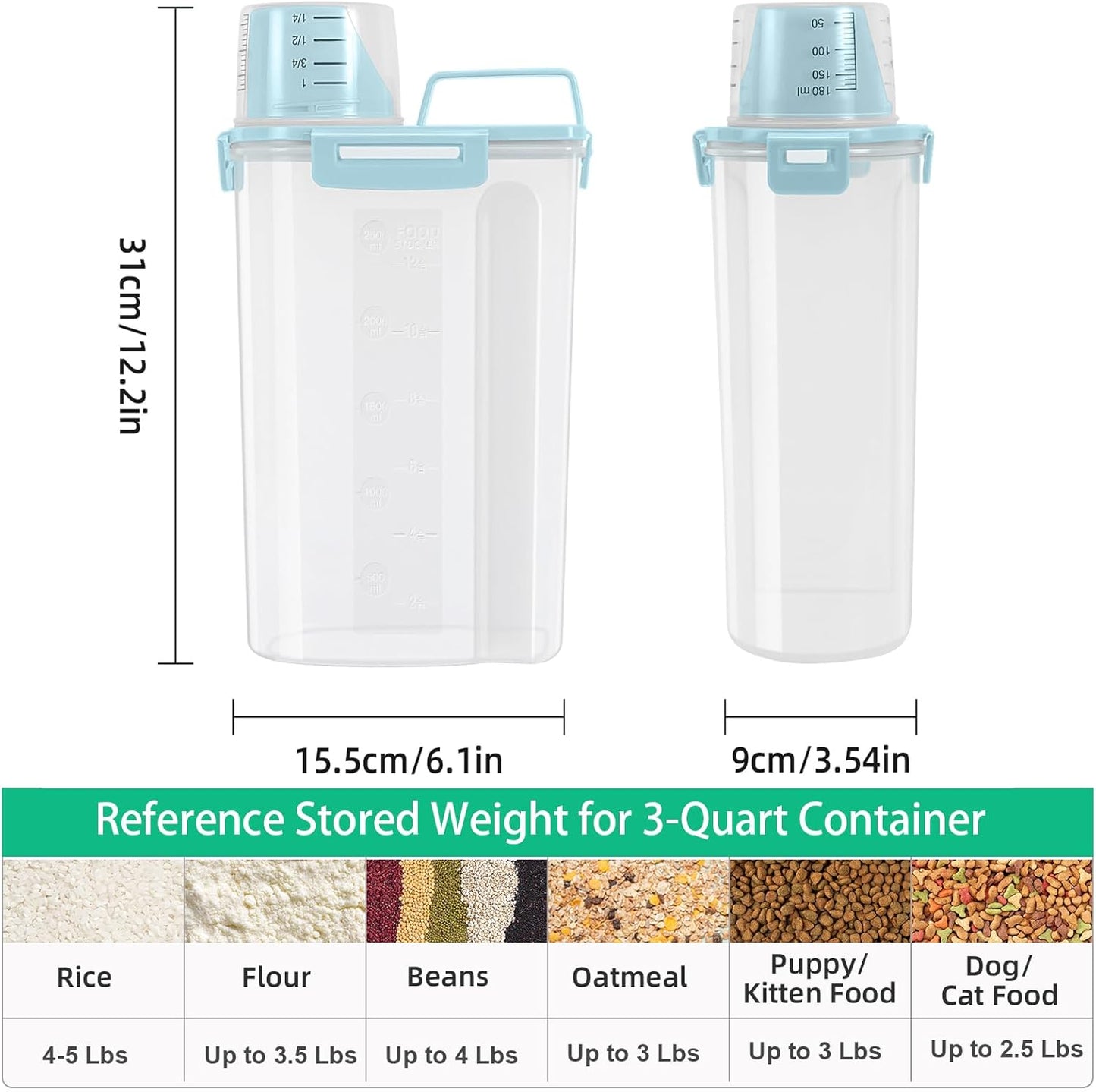TBMax Rice Storage Container 3-5 Lbs Flour Container Cereal Dispenser with Measuring Cup, Airtight Dry Food Container Bin for Kitchen Pantry Storage Organization
