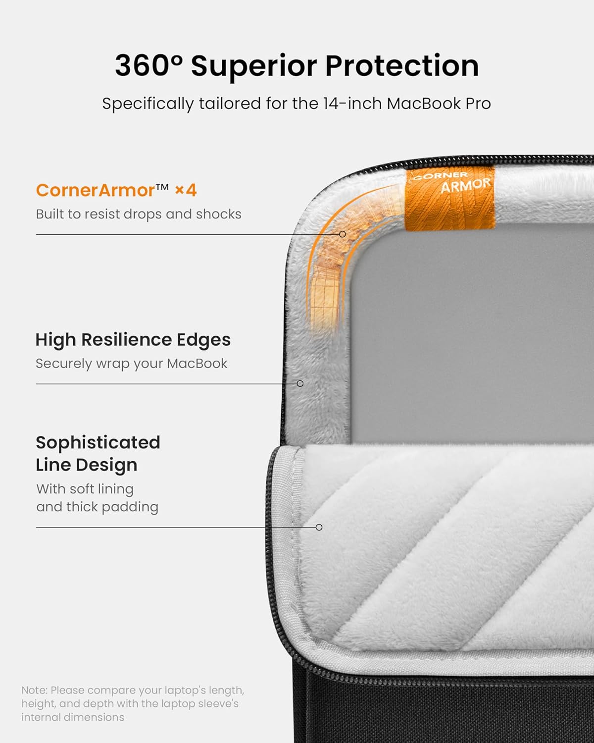 tomtoc 360° Protective Laptop Sleeve for 14-inch MacBook Pro M5/M4/M3/M2/M1 Pro/Max A3434 A3112 A3401 A3185 A2992 A2918 2025-2021, Water-Resistant Case Bag with Accessory Pocket for 13.8Surface Laptop