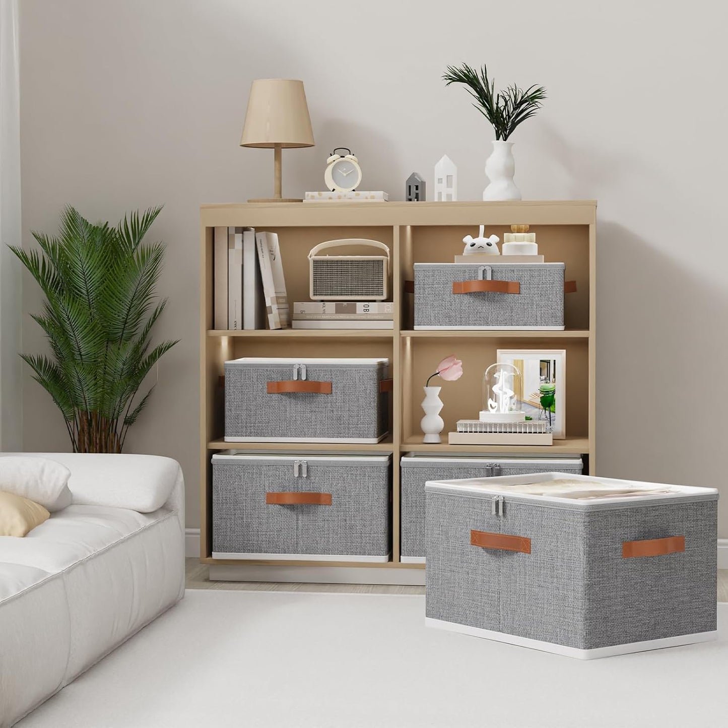 OUTBROS Large Storage Boxes, Foldable Bags with Lid, Wardrobe Organiser with Handle and Zipper, Used for storing clothes, blankets, pillows, 17.7 x 13.8 x 9.8 inch, 2-Pack