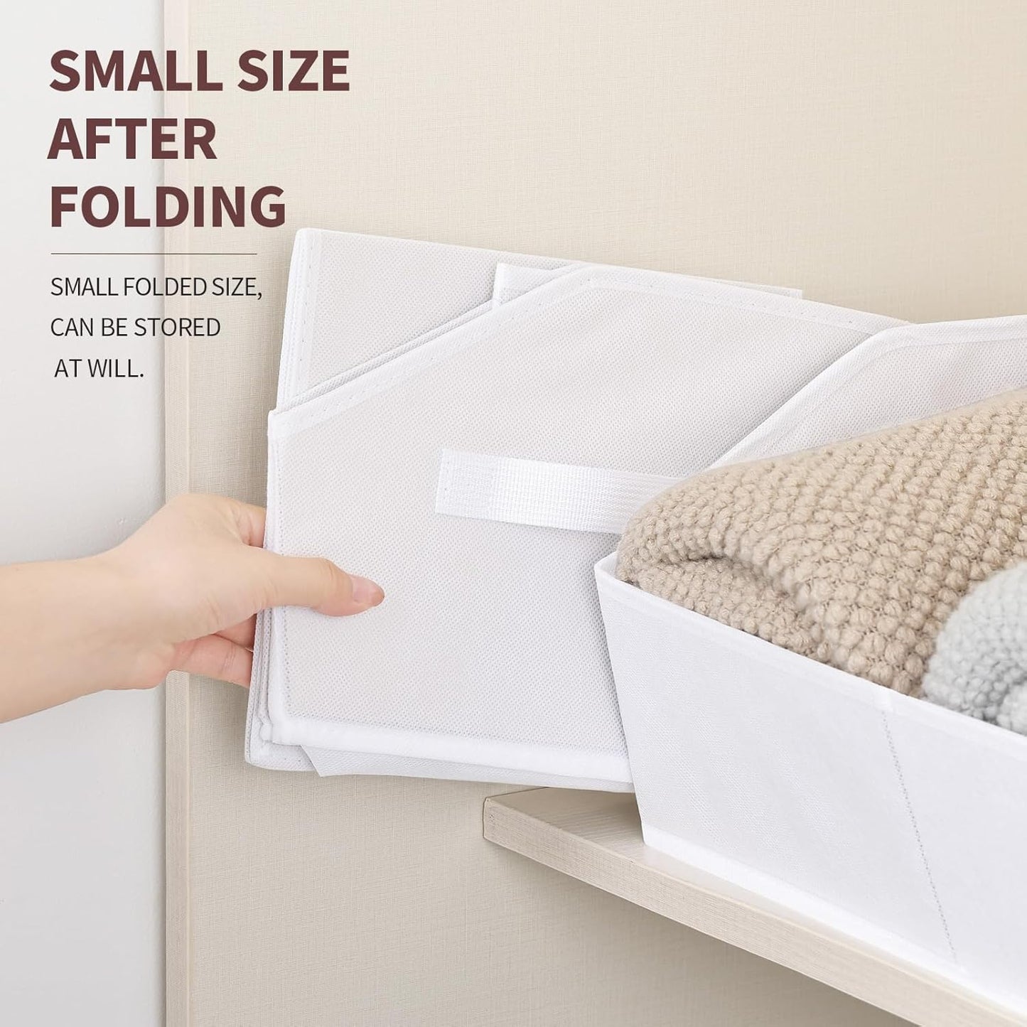 Closet Baskets for Shelves Trapezoid - Decorative Storage Baskets with Handle, Closet Bins for Organization, Shelf Storage Bins for Clothes, Books, Home, Office, 10 Pack, White