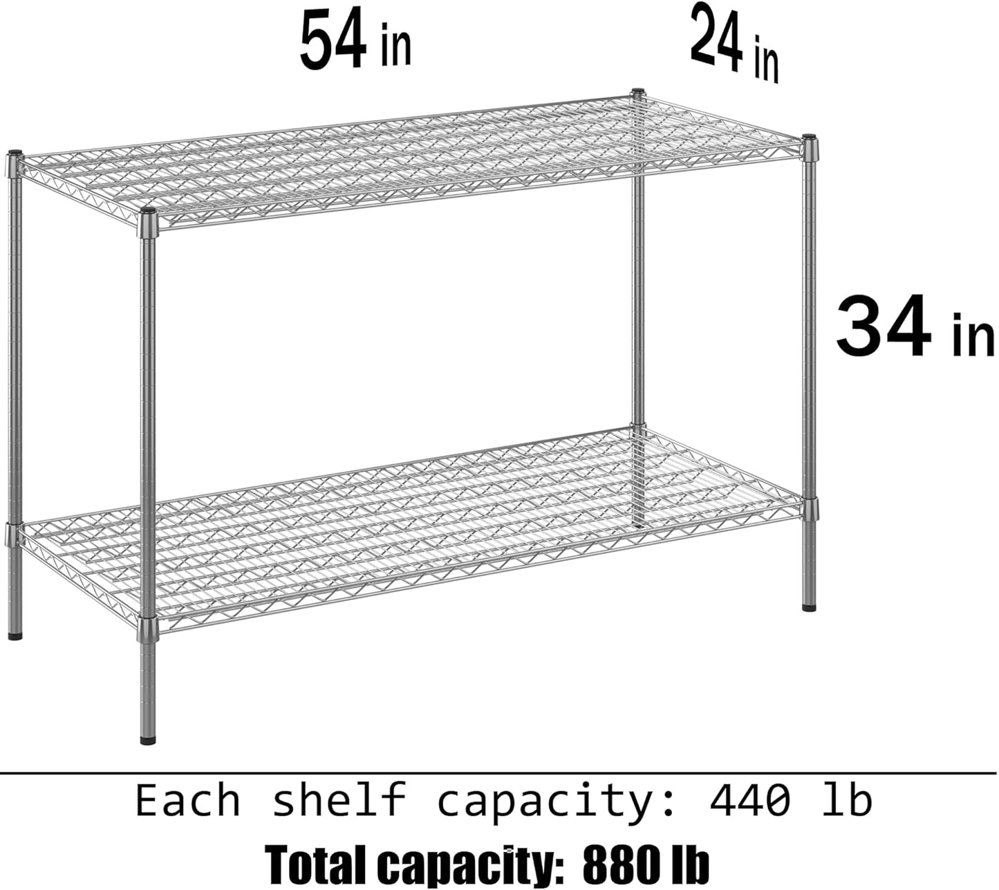 24" Deep x 54" Wide x 34" Height Wire Shelving Kit | 2-Tier | NSF Commercial Storage Rack Unit