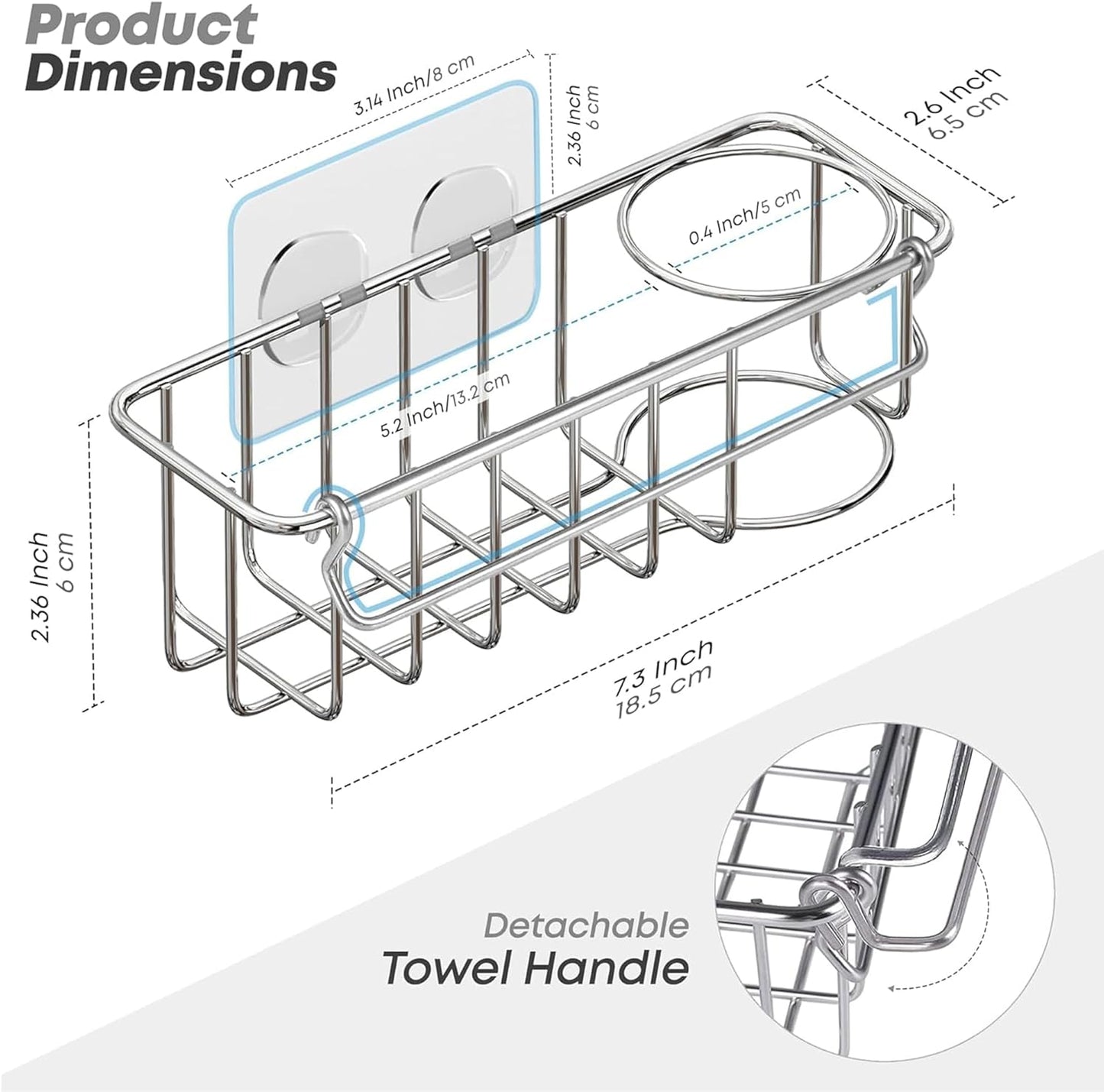 KESOL RustProof Sponge Holder Caddy for Kitchen, Stainless Steel Organizer, Brush Holder, 304 Accessories, Suction Cup + Adhesive