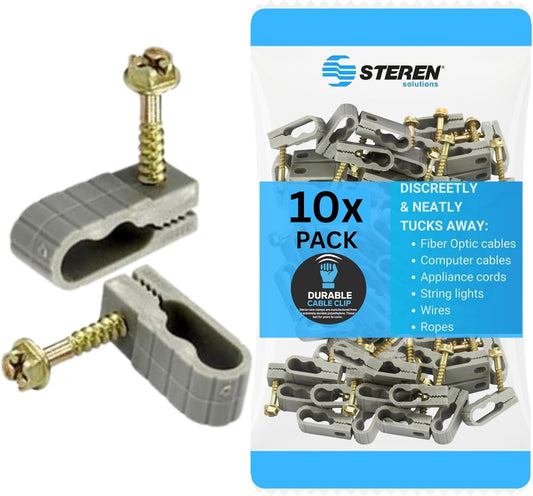 STEREN Coaxial Cable Clips - Cable Holder - Wire Clips - Siding Clips for Hanging - Cord Holder for Desk - Cable Clamps - Cord Clip - Wire Organizer Clips - Tv Mount Screws - Gray - 10 Pack