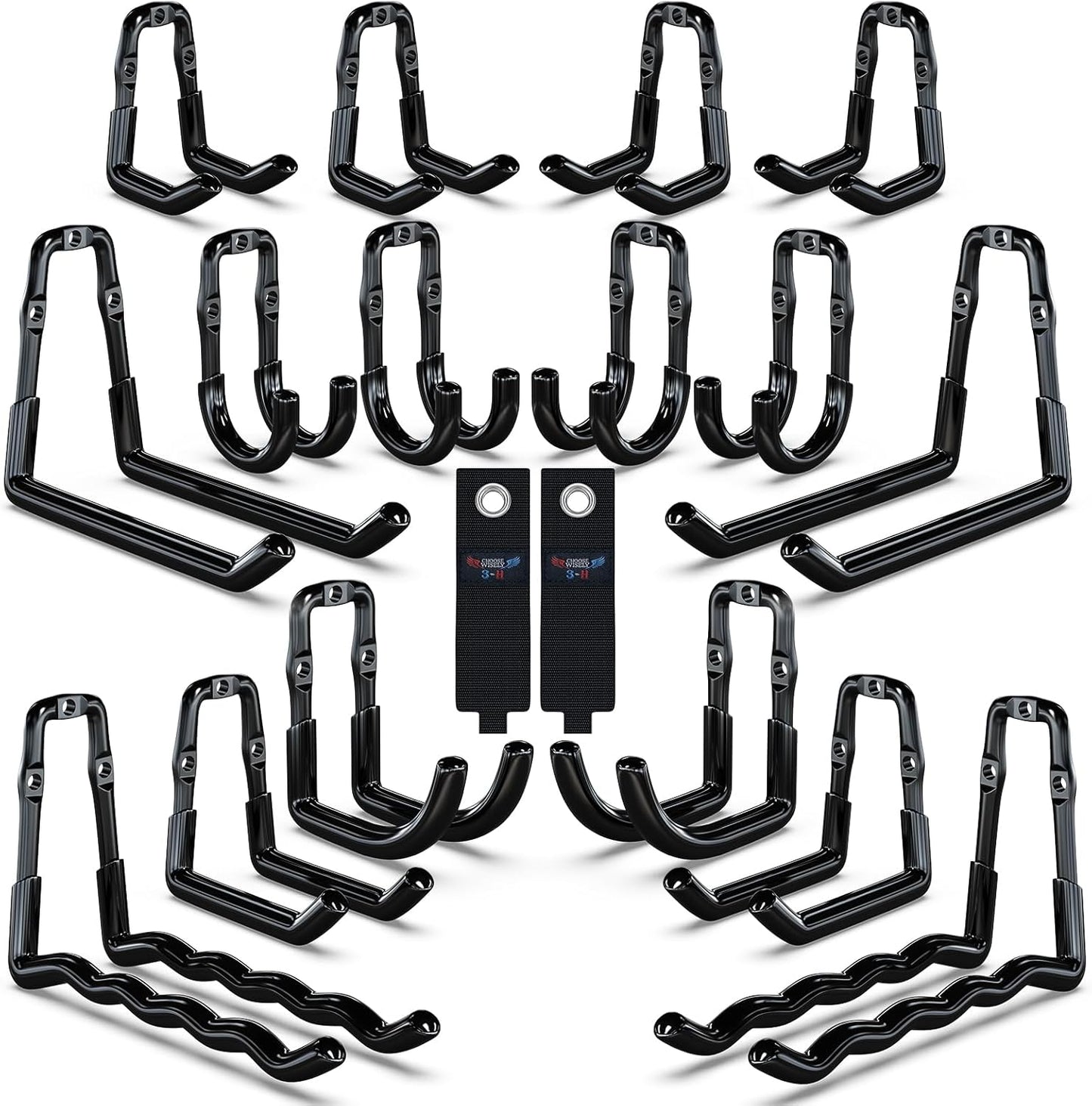 3-H Garage Wall Hooks 18 Pack, One-Piece Construction Garage Hooks Heavy Duty, Garage Accessories & Organizer Wall Mount for Ladders, Weedeaters, Garden Tools (Black)
