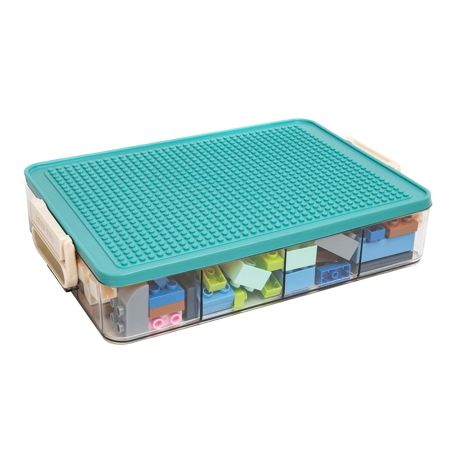 Toys Storage Organizer Bins for Lego, Stackable Toys Organizer, Lego Building Block Storage, Toy Storage Box with 24 Palace Grids, Plastic Stackable Organizer Bins (Green 1layer)