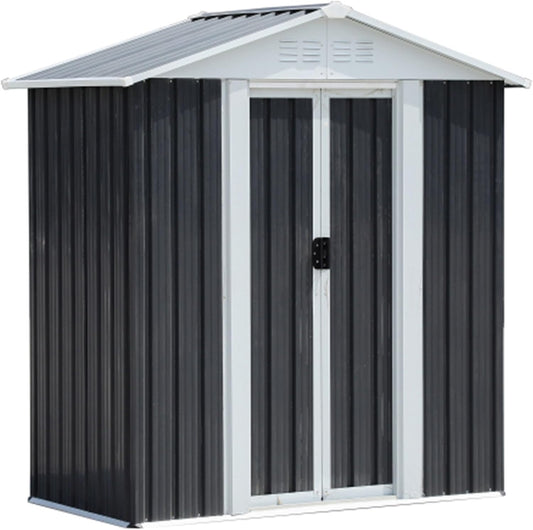 5FT x 3FT Outdoor Storage Metal Anti-Corrosion Utility Tool House with Lockable Door & Shutter Vents，Outdoor Waterproof Garden Tool Storage Sheds（with Metal Foundation）