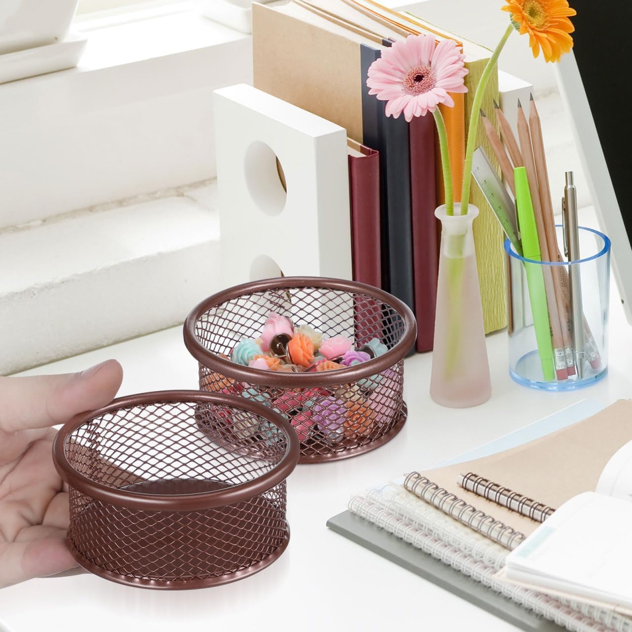VILLCASE Paper Clip Holder, PaperClip Holders for Desk, Metal Mesh Paperclip Dispenser Organizer Desktop Binder Clip Holder Container for Home Office School, 4pcs