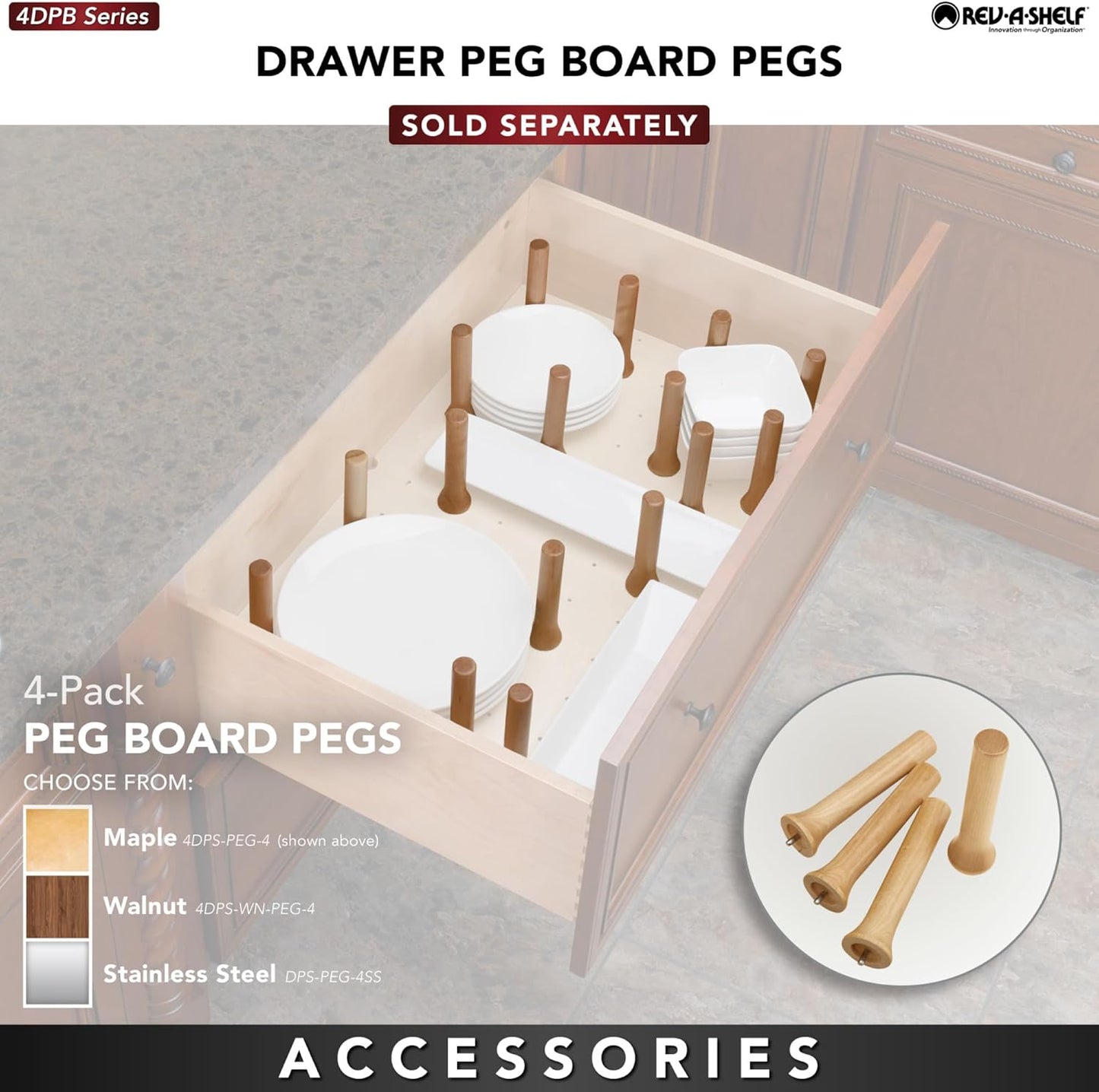 Rev-A-Shelf Trimmable Pegboard Drawer Divider Organizer, Trim to Fit Wooden Kitchen Cabinet Storage Utensil, Pots & Dish Rack, 30" x 21", 4DPS-3021