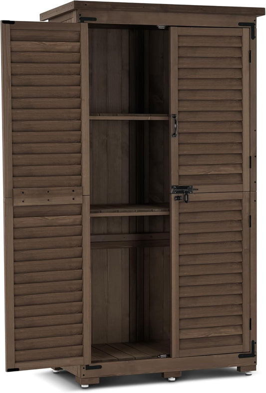 MCombo Outdoor Storage Cabinet, Garden Storage Shed, Outside Vertical Shed with Lockers, Outdoor 63 Inches Wood Tall Cabinet for Yard and Patio 0870 (Brown)