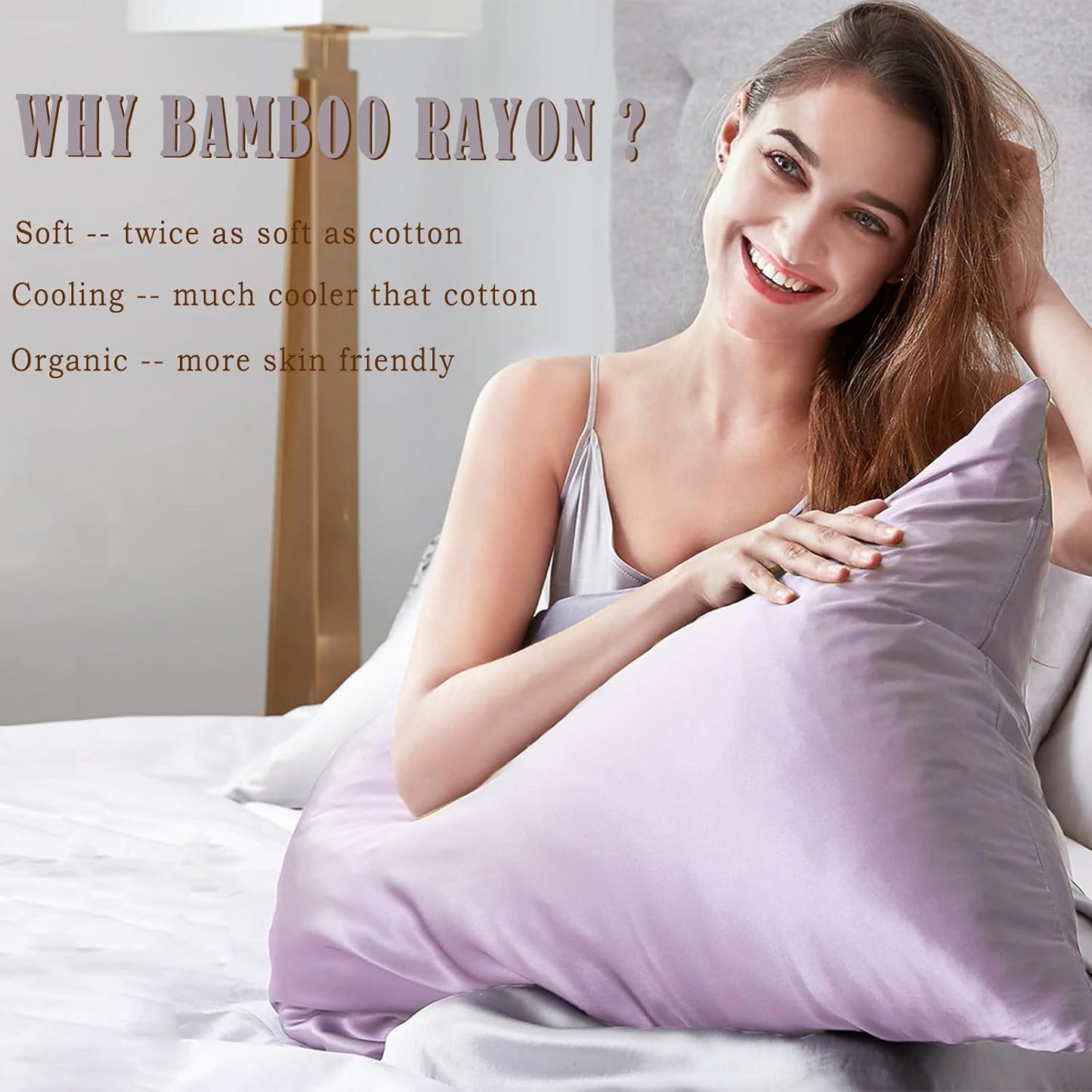 TELUS Pillow Cases Standard Size 2 Pack, Bamboo Rayon & Lyocell Pillowcase with Envelope Closure, Cooling Breathable Pillow Cover for Hot Sleeper & Night Sweats, 20x26 inch, Light Purple